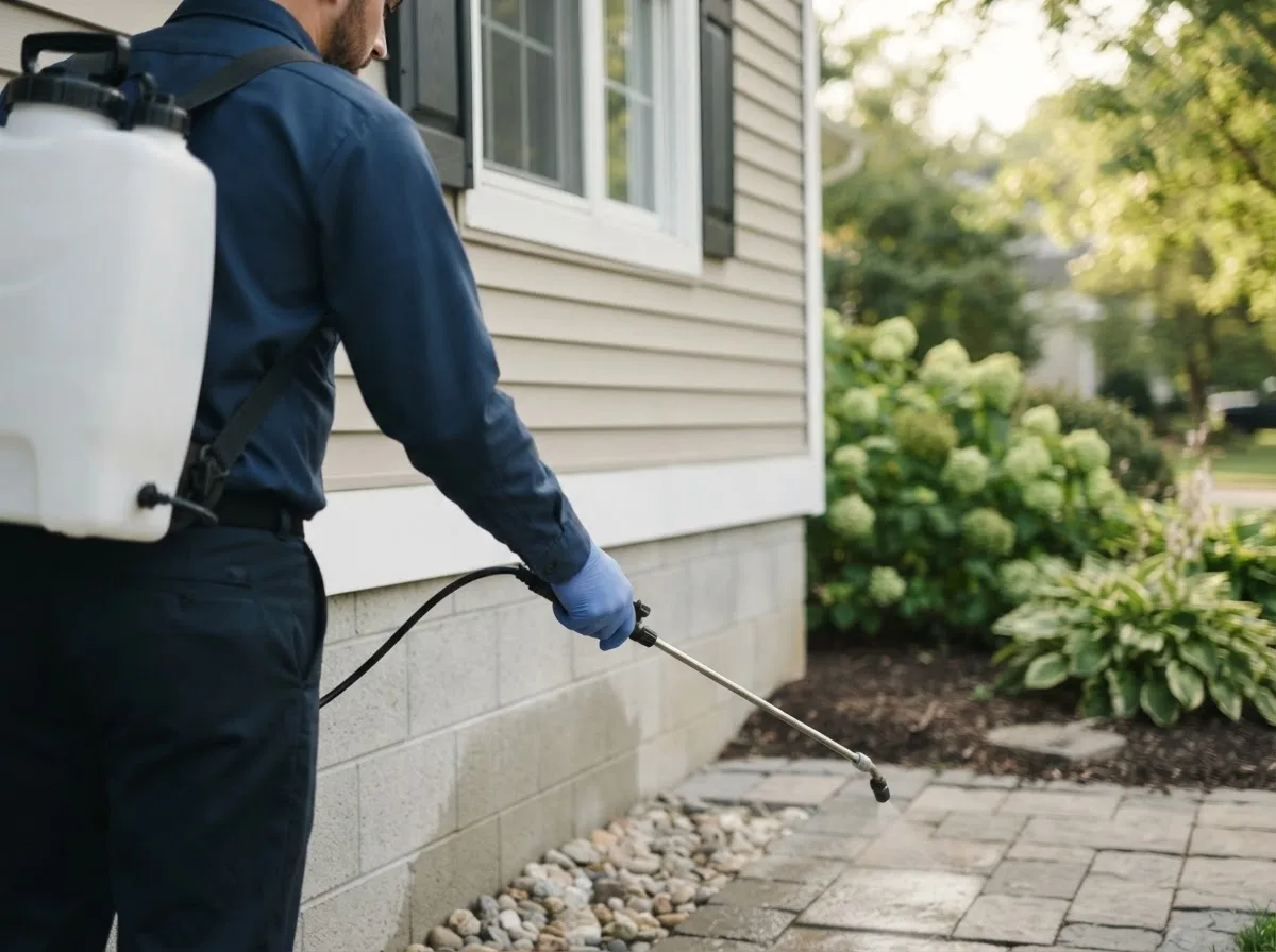 Pest control technician inspecting a home in Mount Vernon, OH